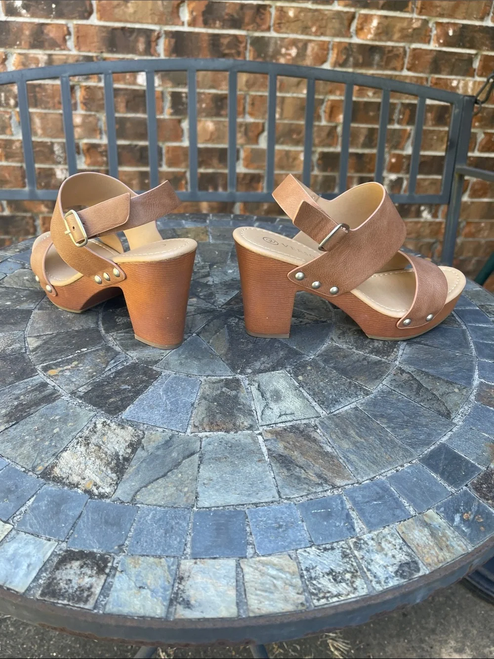 Versona Tan Brown Platform Studded Strap Sandals